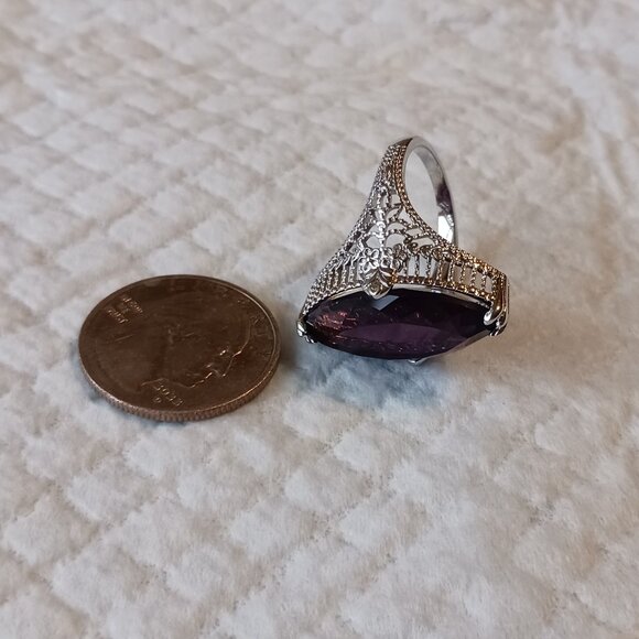 Silver Victorian Art Deco Style Purple Amethyst Fashion Ring Size 9.25 NWOT - Picture 6 of 8